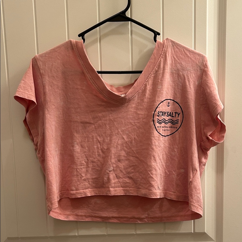 Pink “stay salty” bloom pop cropped shirt